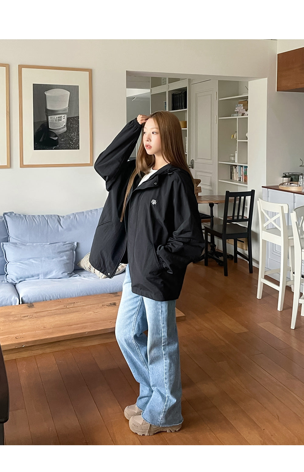 [muahmuah]  LOGO PLACKET WINDBREAKER JACKET _ BLACK デイリー 新商品 韓国人気