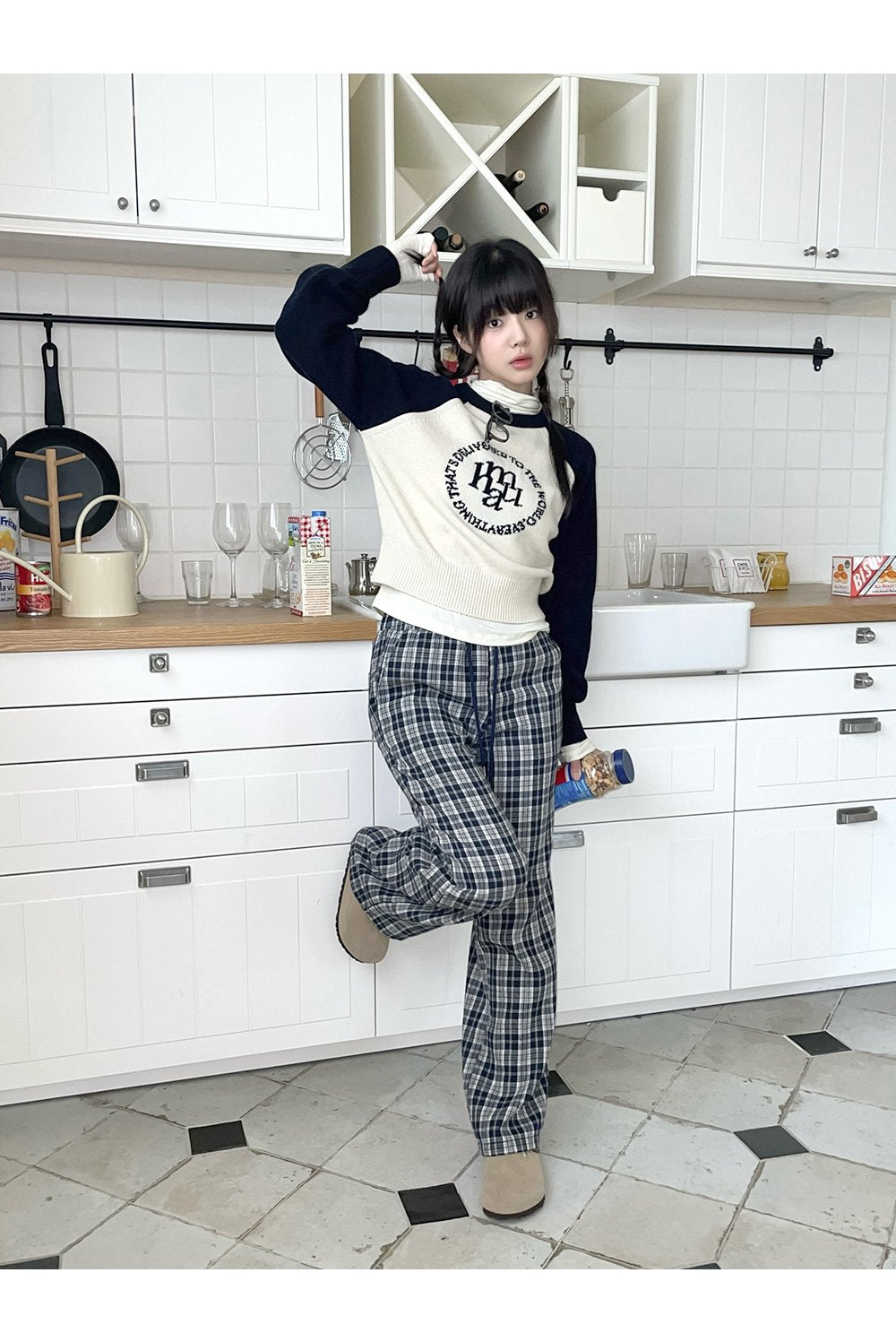 [muahmuah] WIDE CHECK BANDING PANTS 2色  新商品 韓国人気