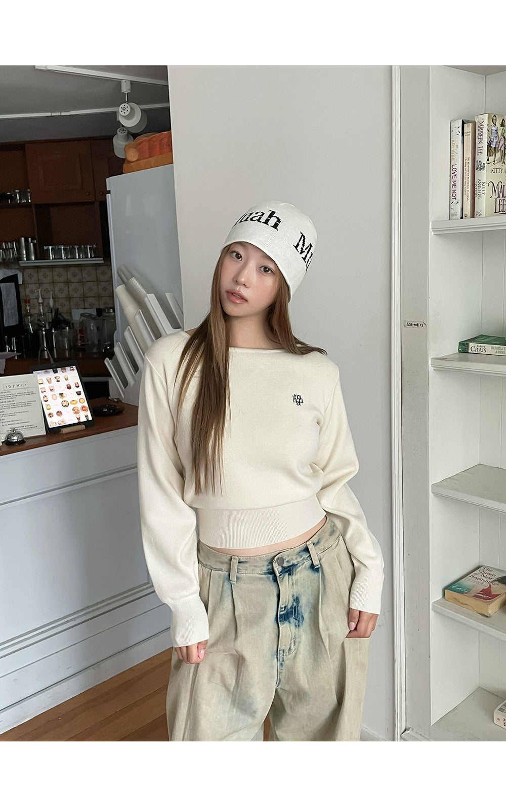 [muahmuah] STITCH LOGO SOFT BOATNECK KNIT 4色 dailylook