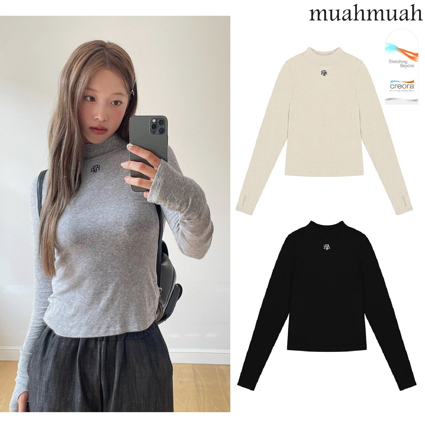 [muahmuah] LOGO STITCH WOOL MOCK NECK WARMER TEE 3色 デイリー 韓国人気