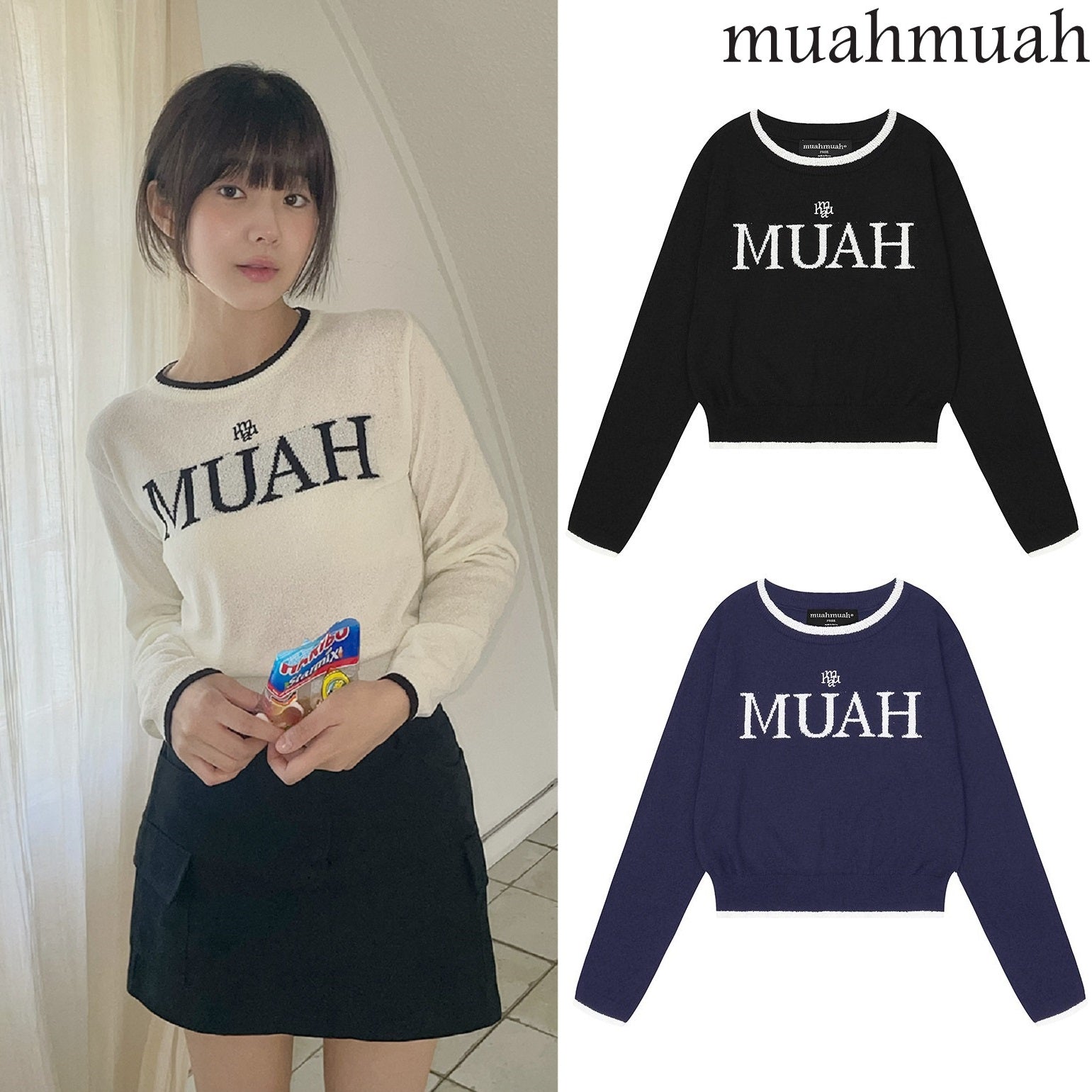 [muahmuah] LOGO BOUCLE ROUND KNIT 3色 dailylook