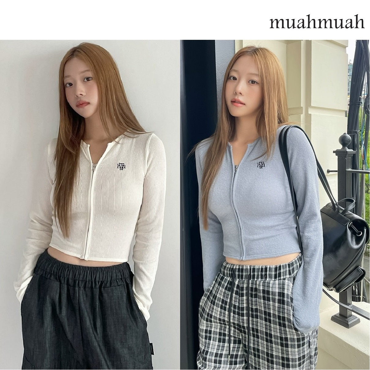 [muahmuah] STITCH LOGO ZIPUP CARDIGAN 2色 女性服  デイリー 新商品