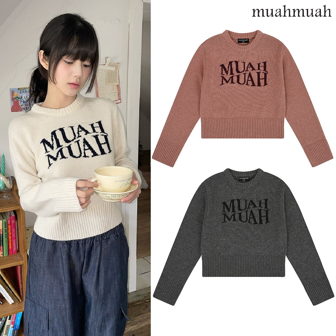 [muahmuah] LAMBSWOOL JACQUARD ROUND KNIT 3色 dailylook