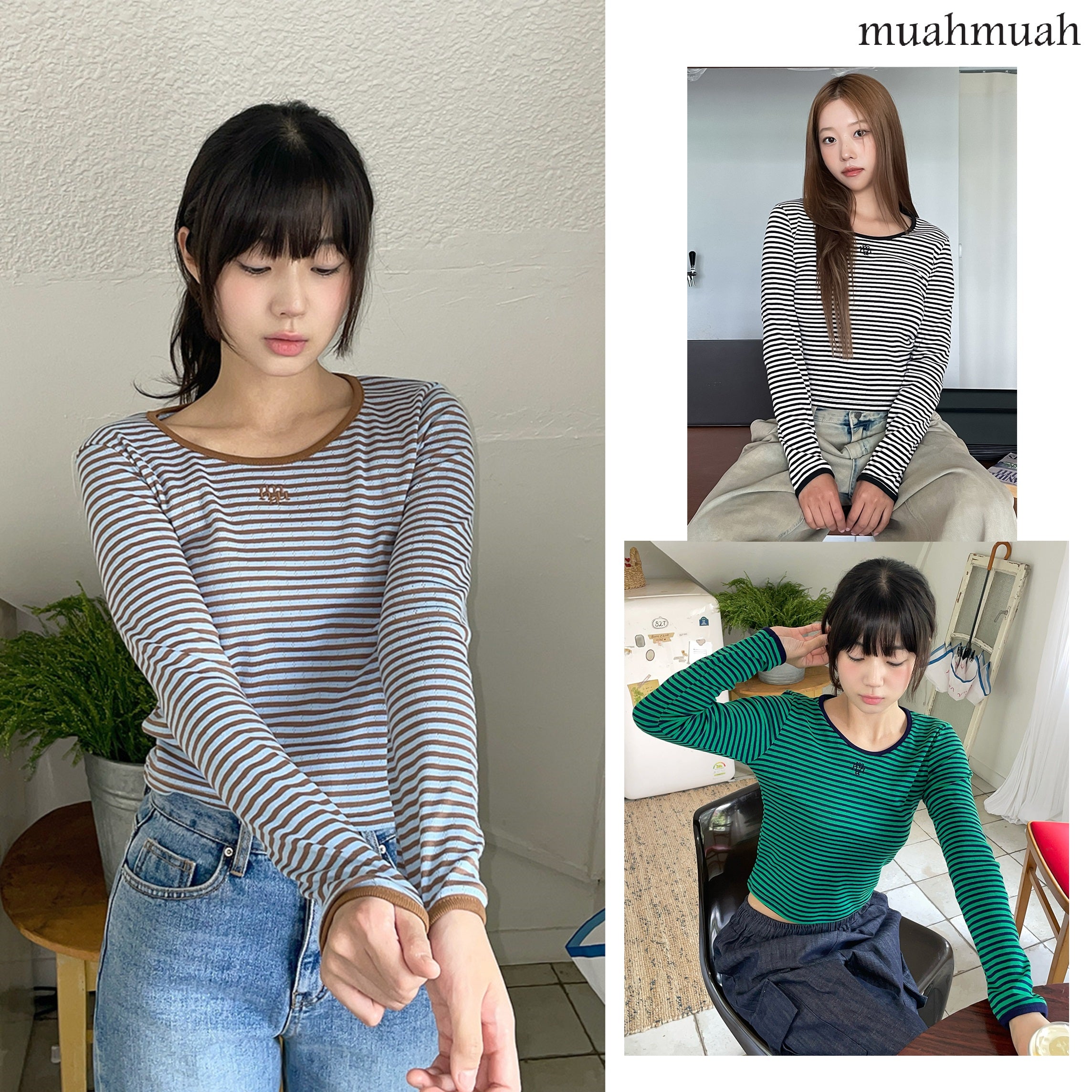 [muahmuah] LOGO STITCH STRIPE T-SHIRT 3色 新商品