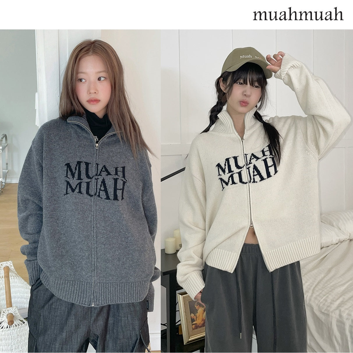 [muahmuah] LAMBSWOOL JACQUARD KNIT ZIPUP 2色 女性服  デイリー 新商品