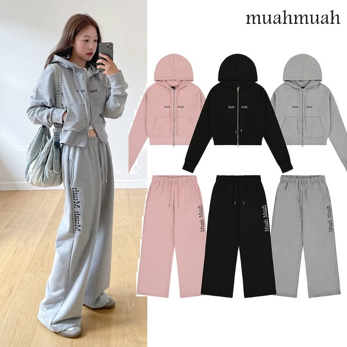 [muahmuah] [SET] REGULAR FIT HOOD ZIPUP / PANTS SET UP 3色 女性服 dailylook