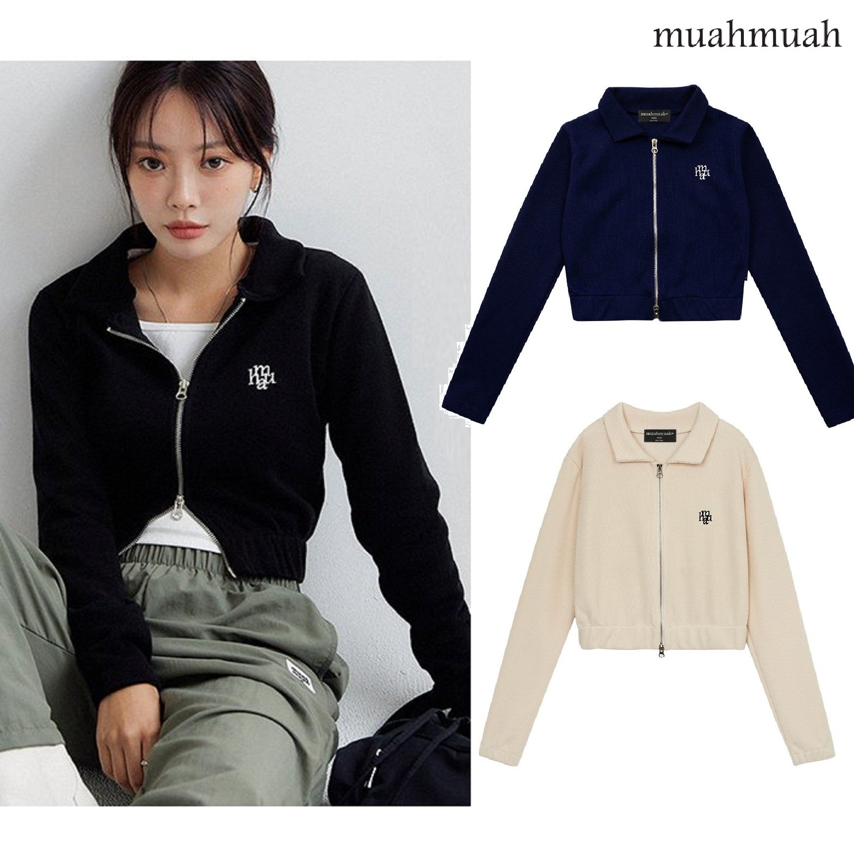 [muahmuah] SLIMFIT KNIT ZIPUP CARDIGAN 3色 女性服  デイリー 新商品