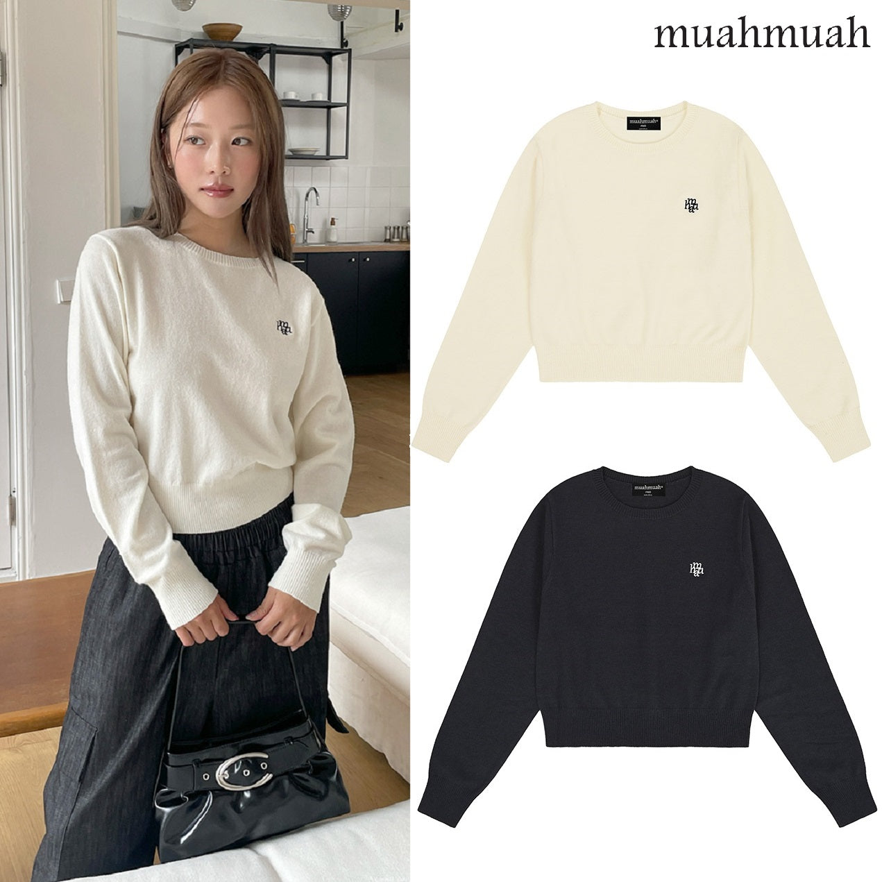 [muahmuah] STITCH LOGO BASIC KNIT 2色 dailylook