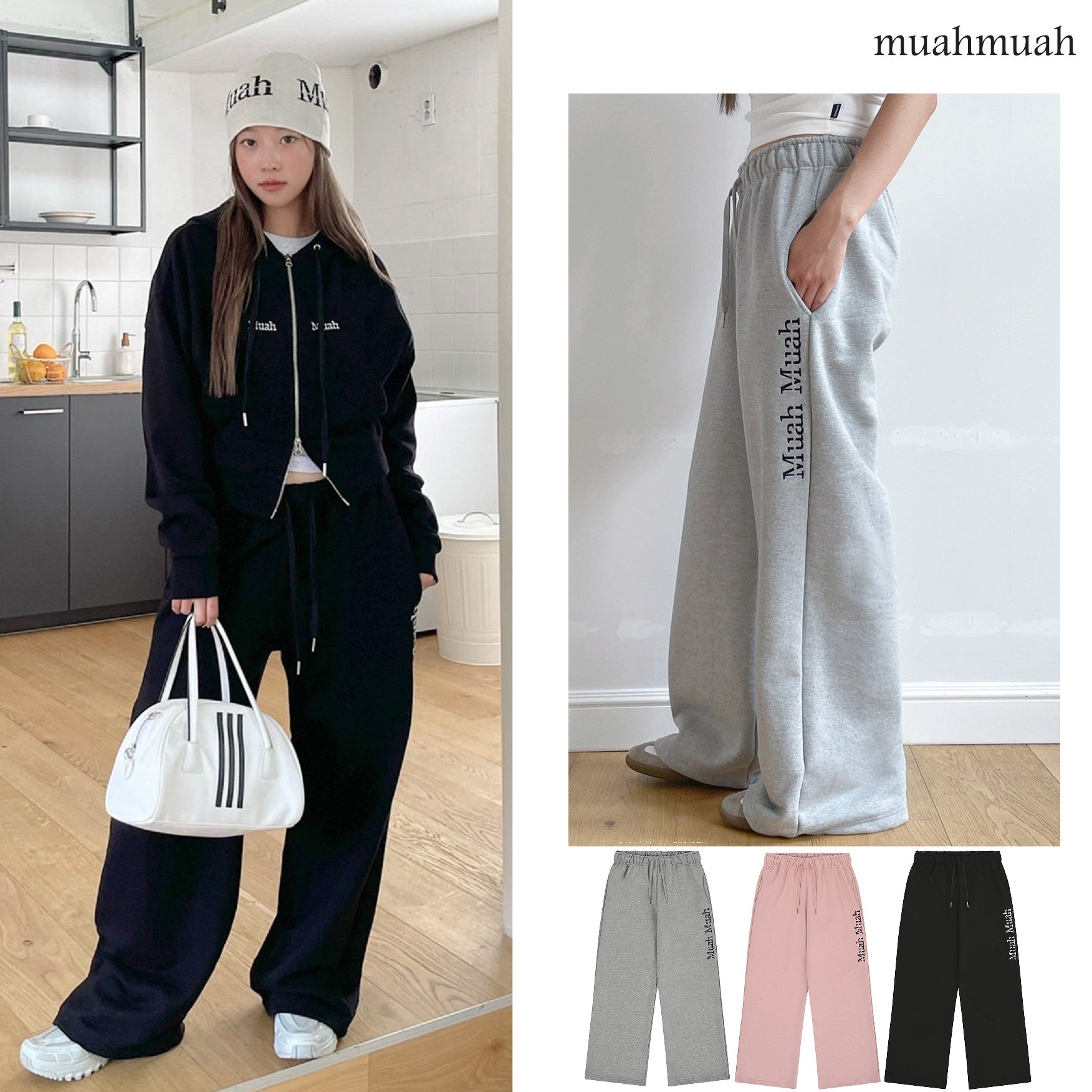 [muahmuah] LOGO STITCH WIDE BANDING PANTS 3色  新商品 韓国人気