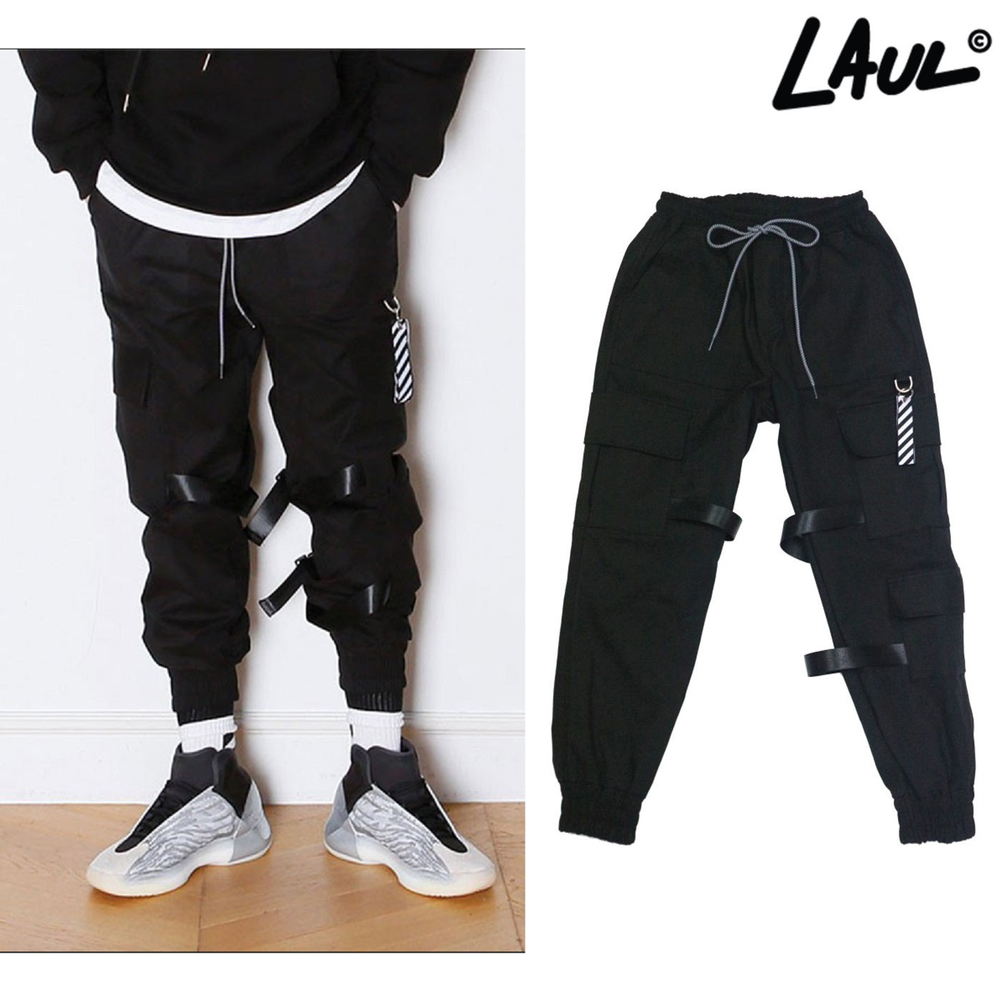 [LAUL] Triple pocket strap cargo pants _BLACK [最終在庫]即出荷