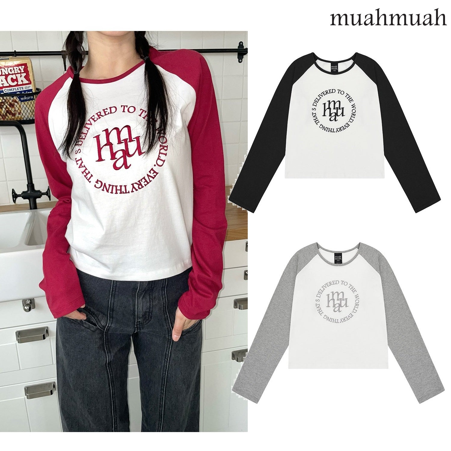 [muahmuah] STITCH LOGO RAGLAN LONG SLEEVE 3色 新商品 女性服 デイリールック