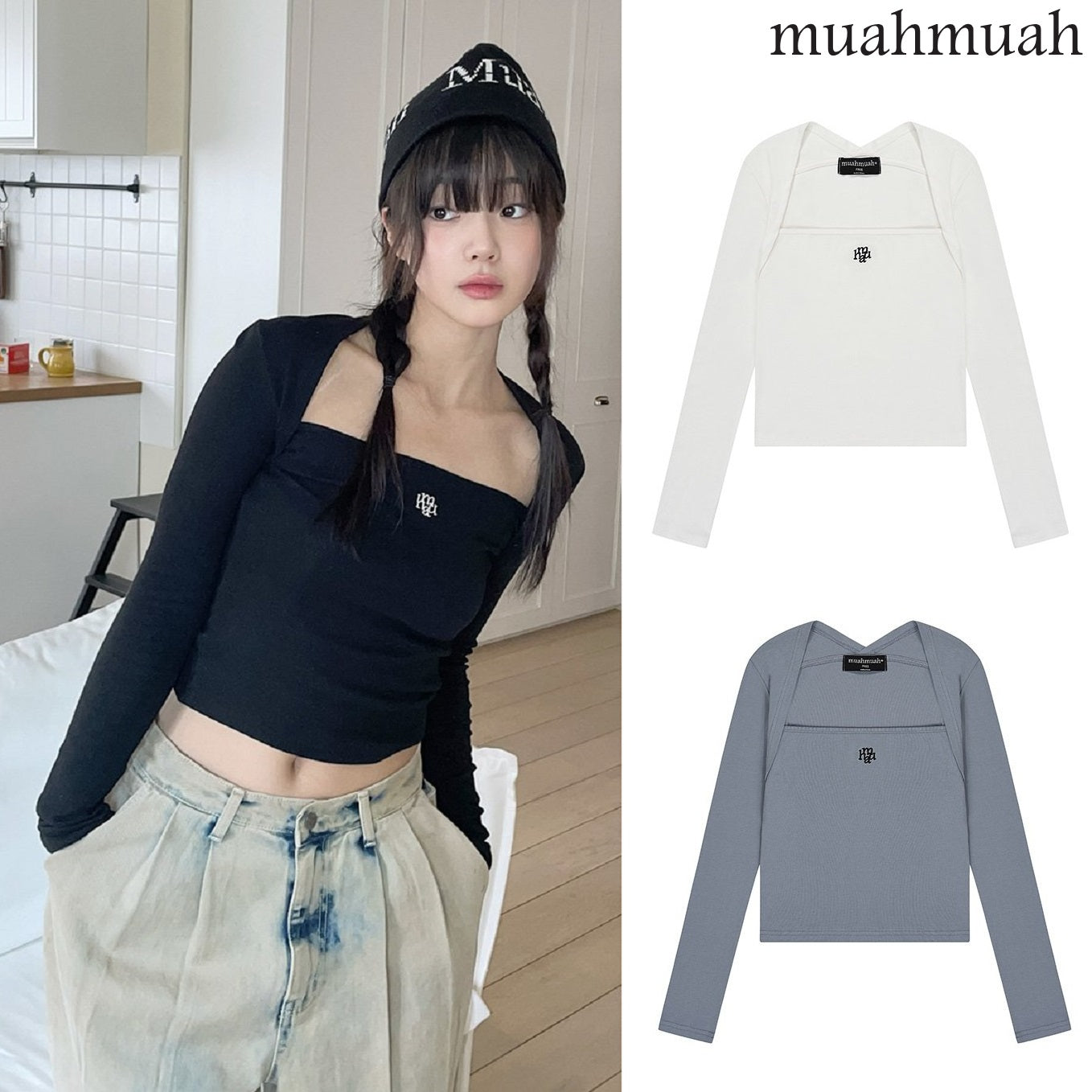 [muahmuah] LOGO STITCH BOLERO LONG SLEEVE 3色 デイリー 韓国人気