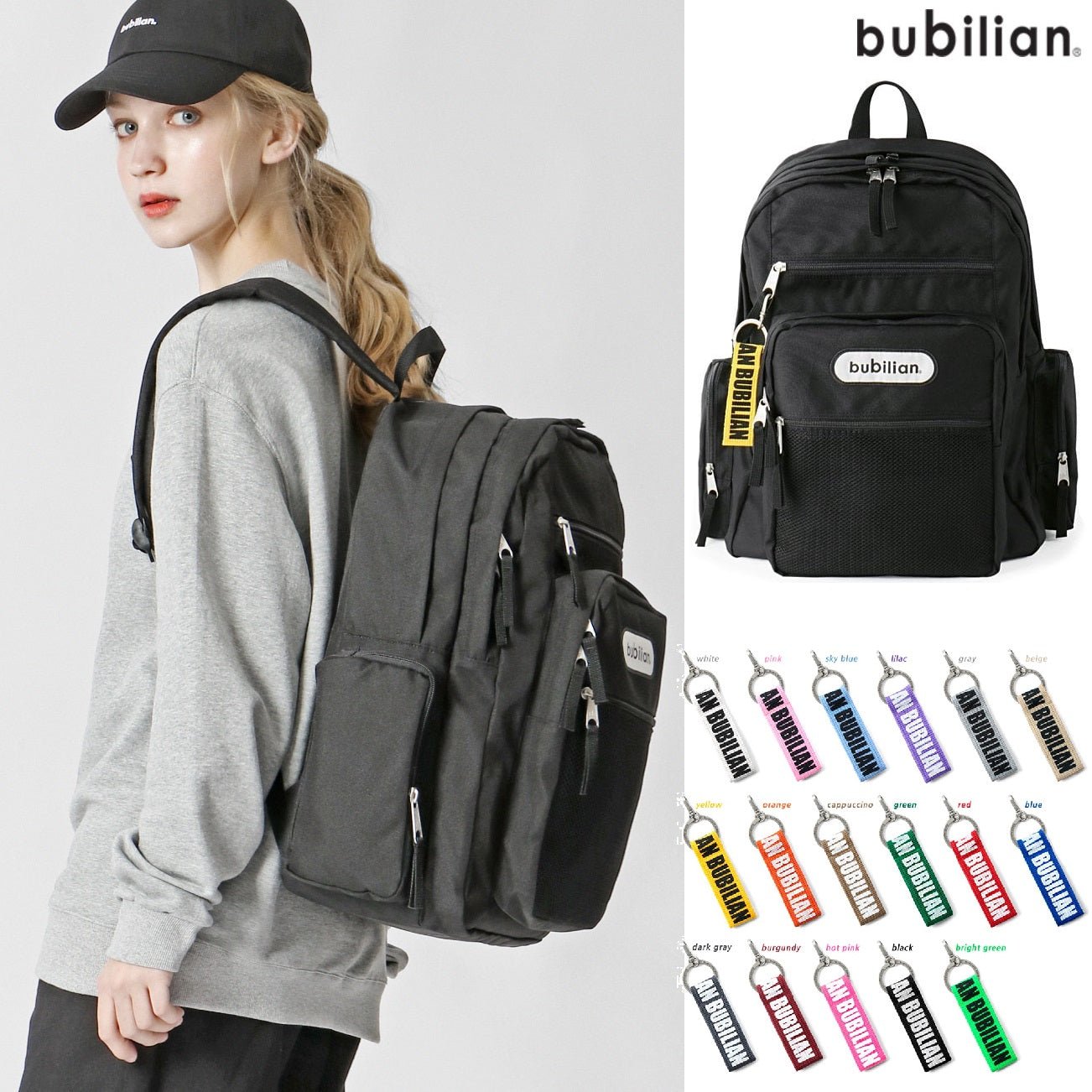 [BUBILIAN] 5D HEAT backpack_BLACK 新学期 韓国人気 学生バッグ KEY HOLDER - コクモト KOCUMOTO