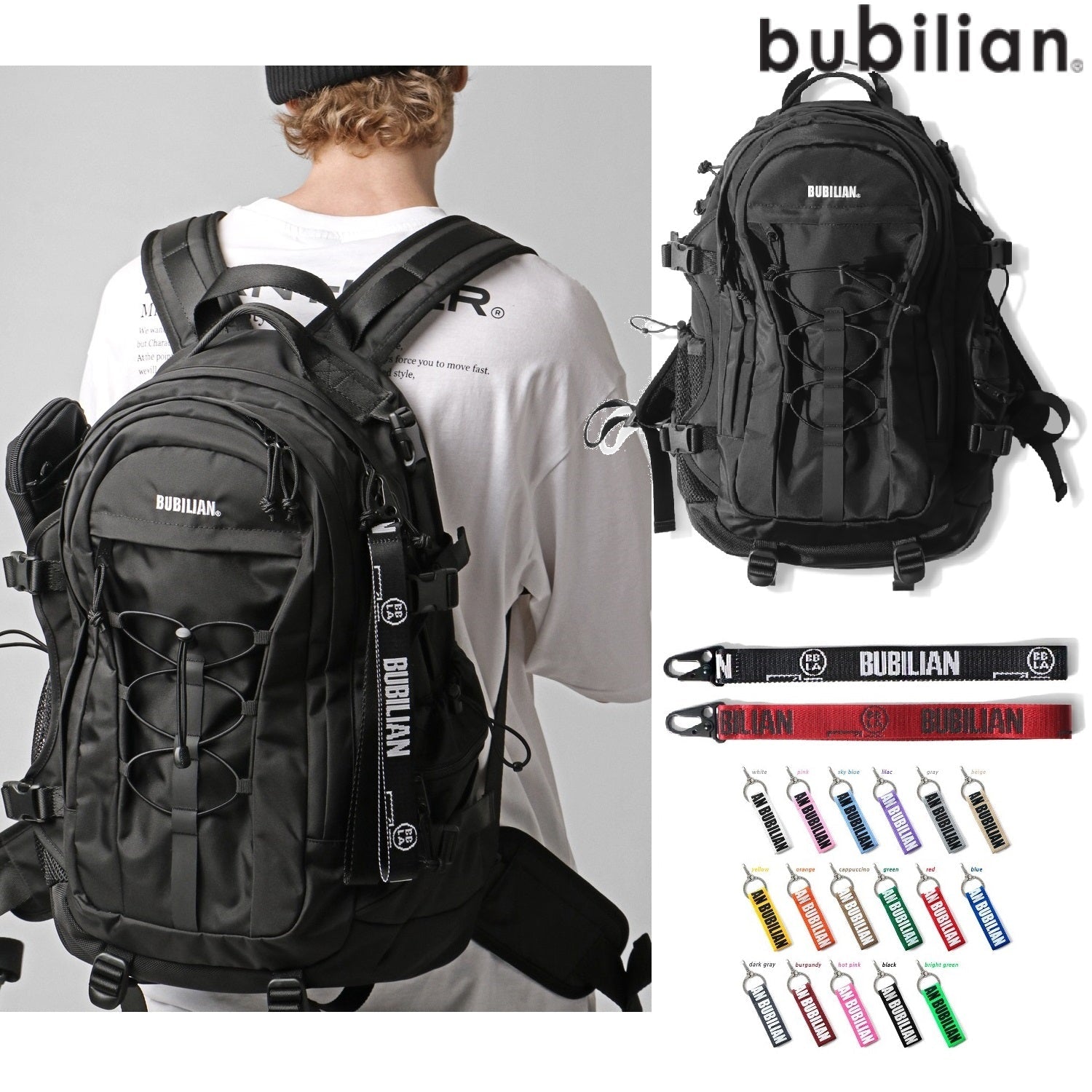 [BUBILIAN] Unusual Backpack_Black 36L (+ mini pouch) 新学期 韓国人気 学生バッグ STRAP,KEY HOLDER - コクモト KOCUMOTO