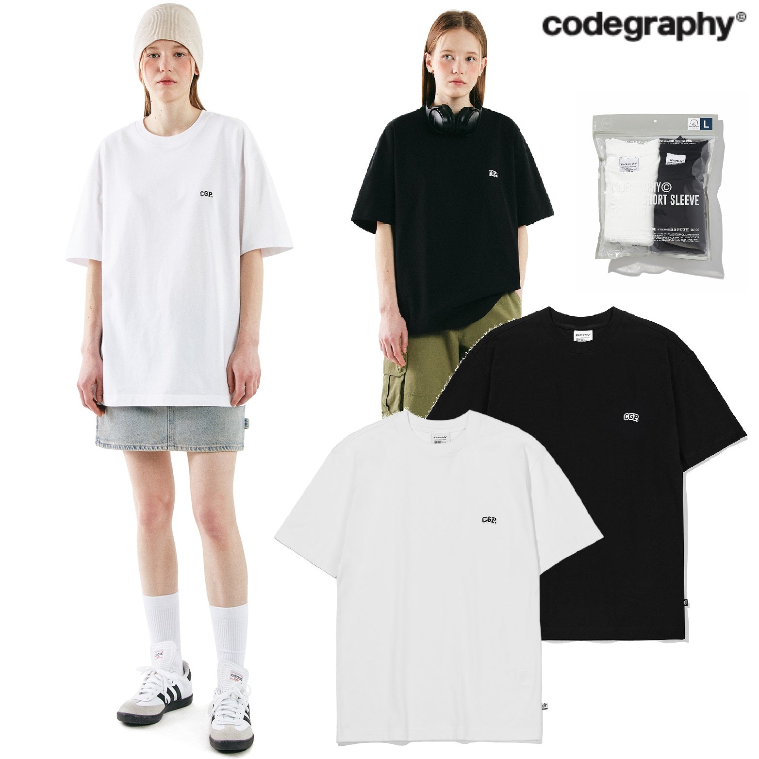 [CODE GRAPHY][Cool Cotton] CGP small logo 2PACK T-shirt カップルアイテム 夏ファッション - コクモト KOCUMOTO
