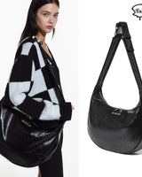 [FALLETT]24 S/S Crack Leather Moon bag _ Black 新商品 デイリー 女性バッグ - コクモト KOCUMOTO