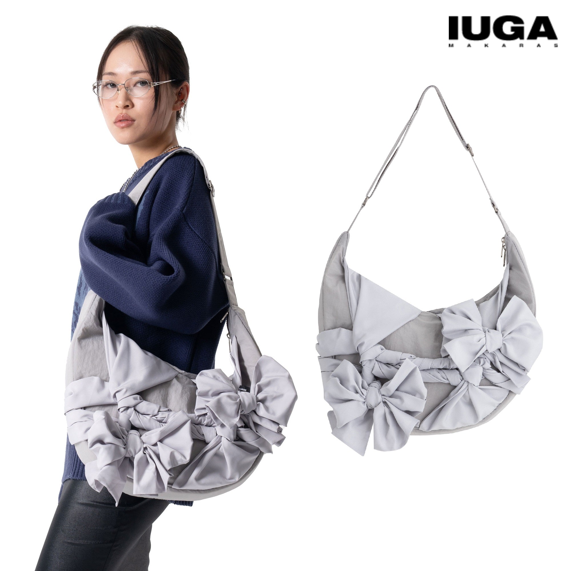 [IUGAMAKARAS] Knotted Shoulder Bag (Nylon-Silver) 新商品 デイリー 男女共用 - コクモト KOCUMOTO