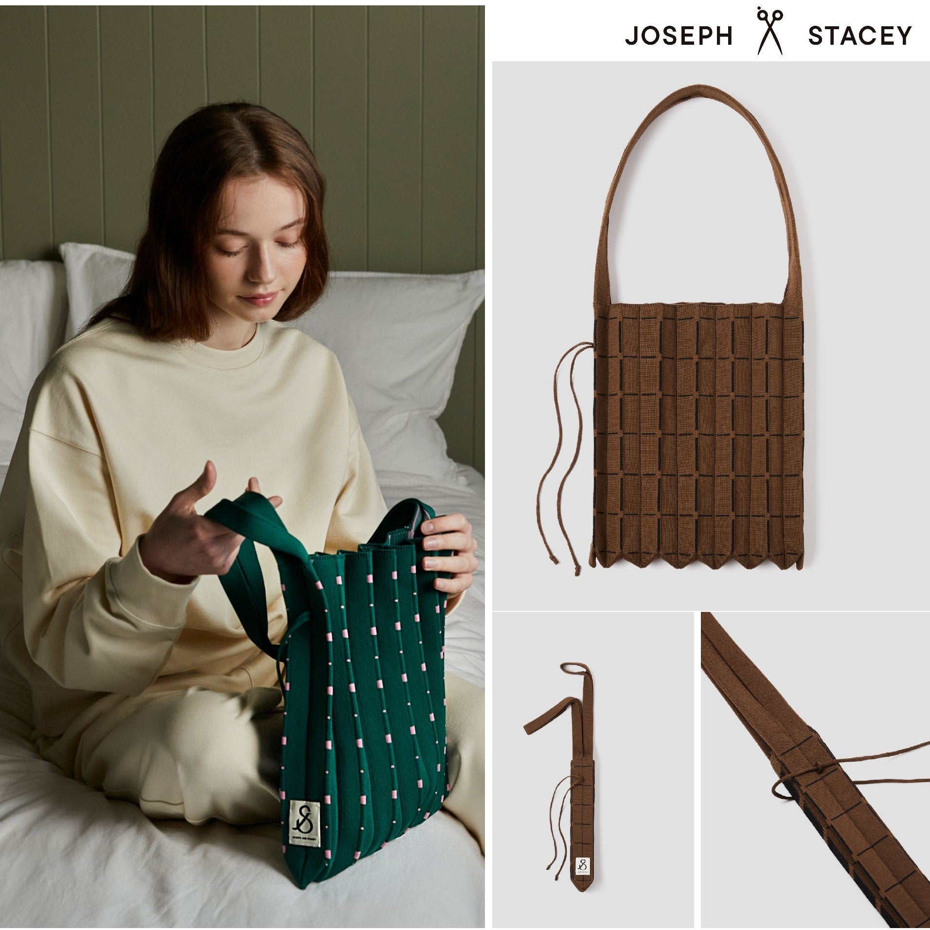 [JOSEPH&STACEY] Lucky Pleats Knit M Grid (ALL) 2色 新商品 女性バッグ Eco bag - コクモト KOCUMOTO