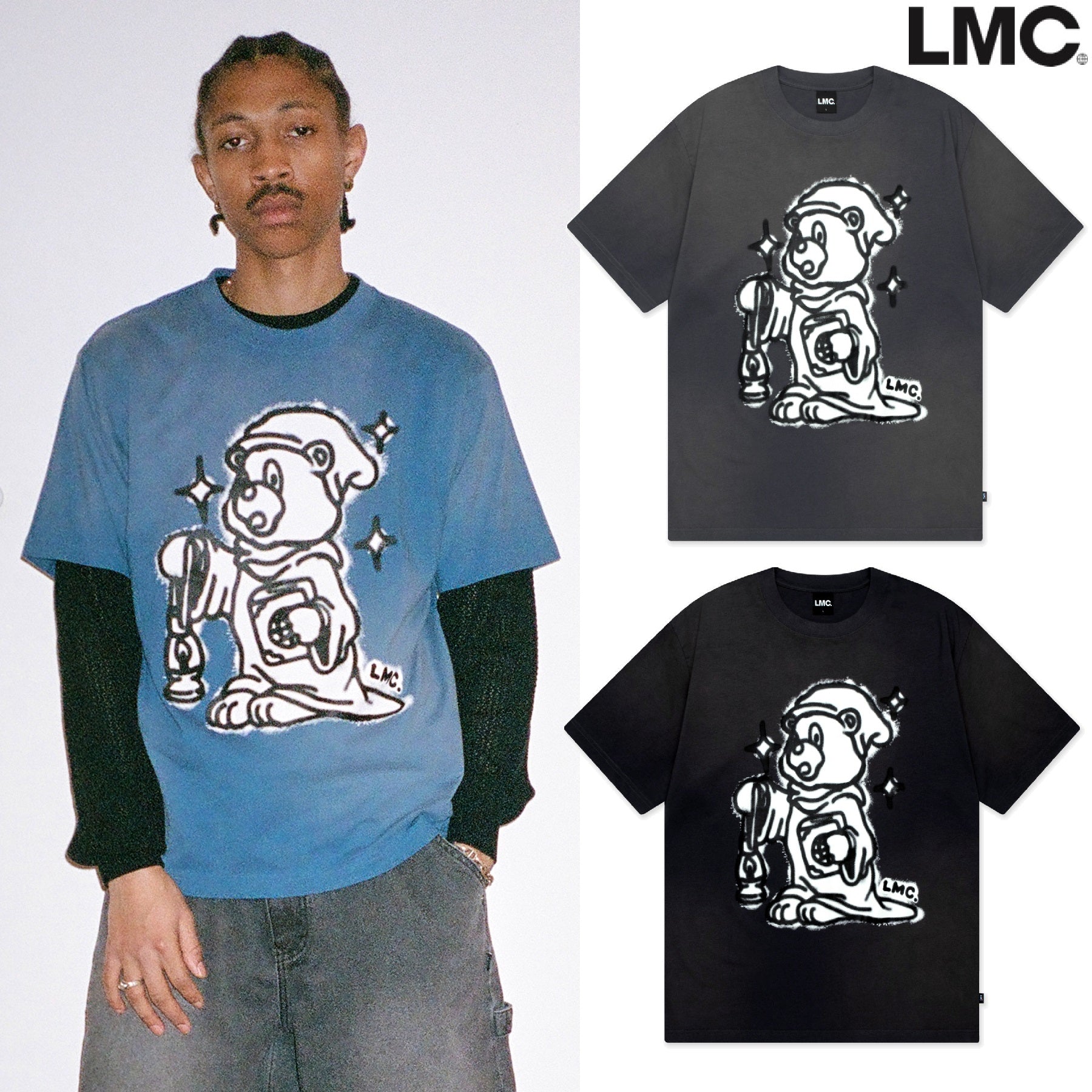 [LMC] 24S/S BLEACHED SPRAYED BEAR TEE 3色 新商品 カップルアイテム 夏ファッション - コクモト KOCUMOTO