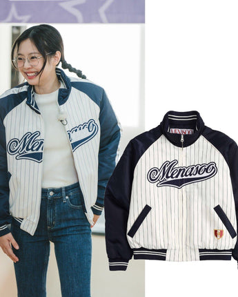 [MENASOO] [BLACKPINK JENNIE着用] MENASOO BASEBALL JUMPER NAVY - コクモト KOCUMOTO