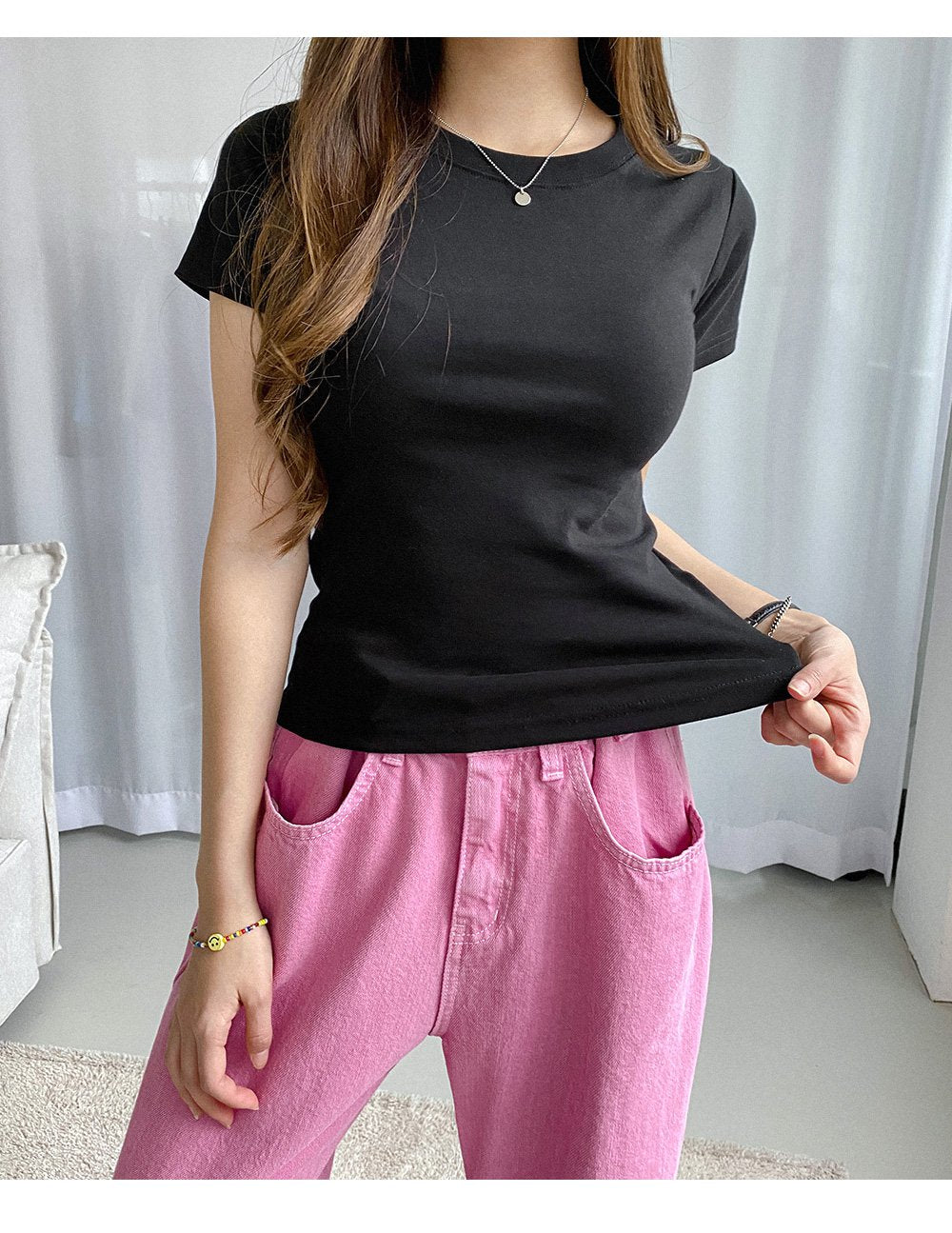 [muahmuah] [2pcs] Slim fit regular half t-shirt 3色 新商品 女性服 デイリールック 夏のファッション - コクモト KOCUMOTO