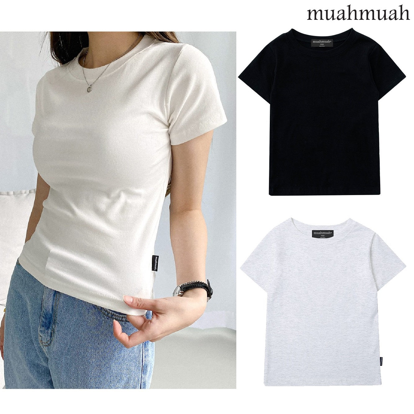 [muahmuah] [2pcs] Slim fit regular half t-shirt 3色 新商品 女性服 デイリールック 夏のファッション - コクモト KOCUMOTO