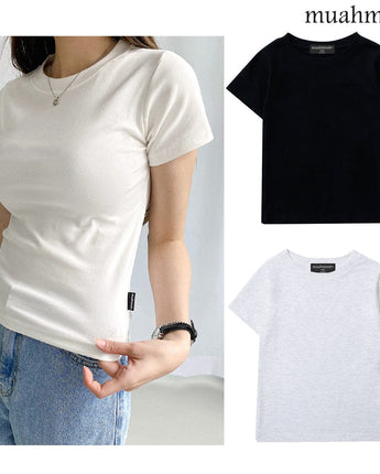 [muahmuah] [2pcs] Slim fit regular half t-shirt 3色 新商品 女性服 デイリールック 夏のファッション - コクモト KOCUMOTO