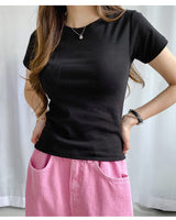 [muahmuah] [2pcs] Slim fit regular half t-shirt 3色 新商品 女性服 デイリールック 夏のファッション - コクモト KOCUMOTO