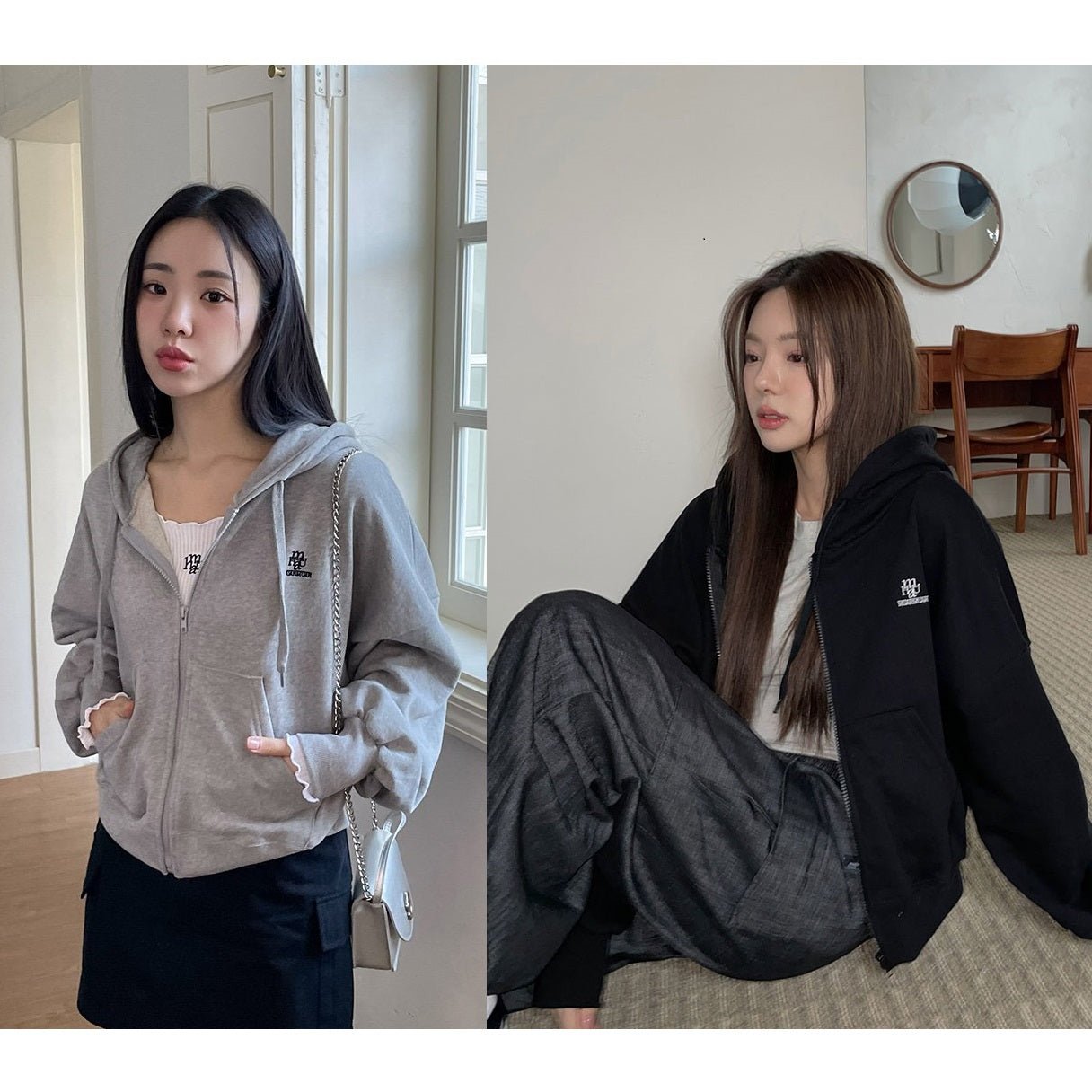[MUAHMUAH] [人気韓国ファッション]ステッチパフクロップフード集業[3color] - コクモト KOCUMOTO