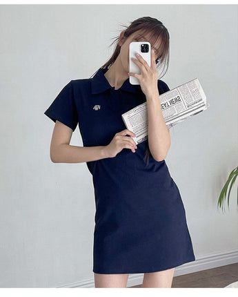 [muahmuah] Logo open collar half one-piece 2色 女性服 肝節期 韓国ファッション - コクモト KOCUMOTO