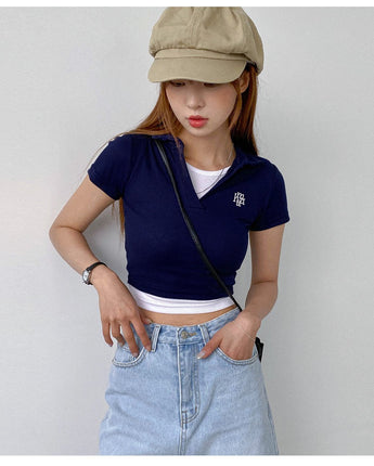 [muahmuah] Logo point collar T-shirt 4色 デイリー 韓国人気 夏のファッション - コクモト KOCUMOTO