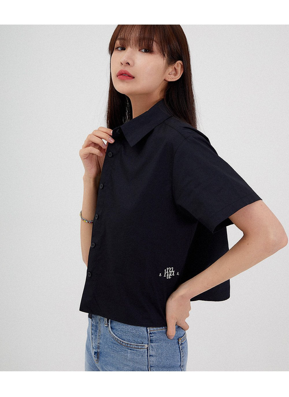 [muahmuah] Marine stitch crop half shirt 2色 デイリー 韓国人気 夏のファッション - コクモト KOCUMOTO