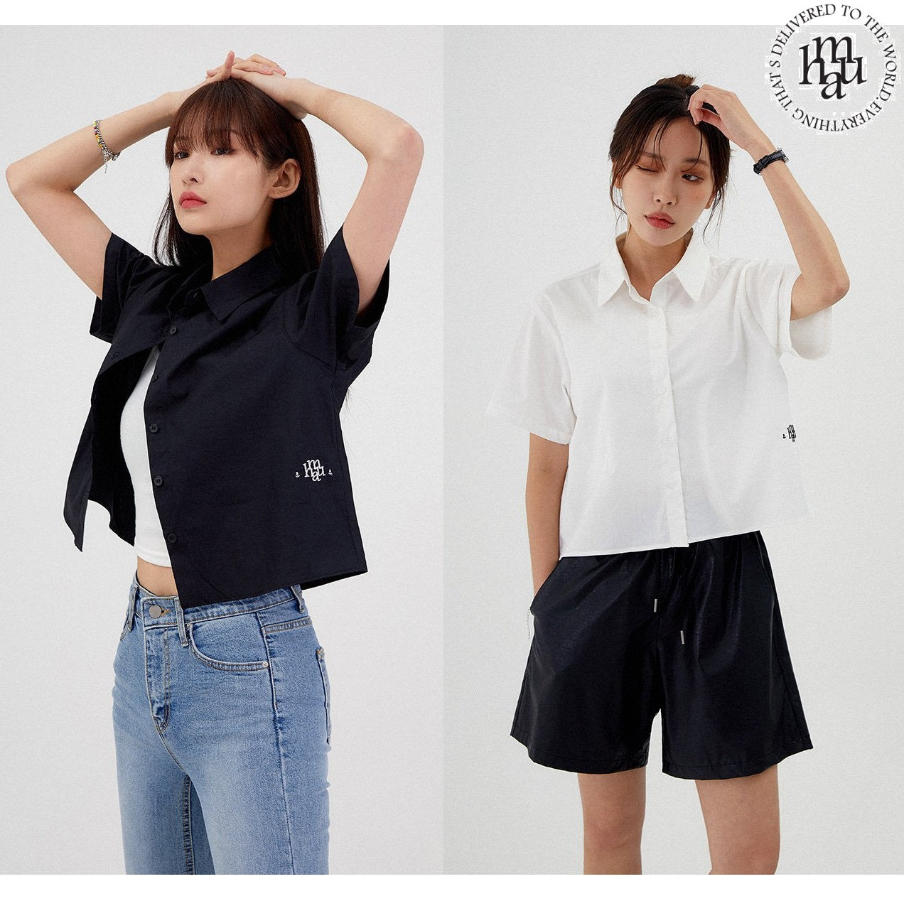 [muahmuah] Marine stitch crop half shirt 2色 デイリー 韓国人気 夏のファッション - コクモト KOCUMOTO