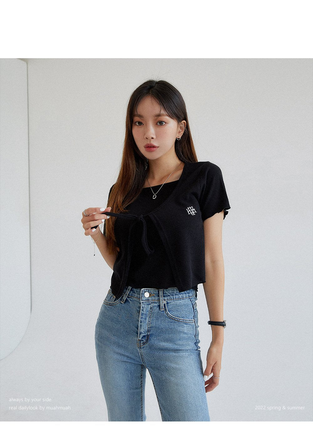 [muahmuah] [SET] Logo sleeveless + half cardigan 3色 デイリー 韓国人気 夏のファッション - コクモト KOCUMOTO