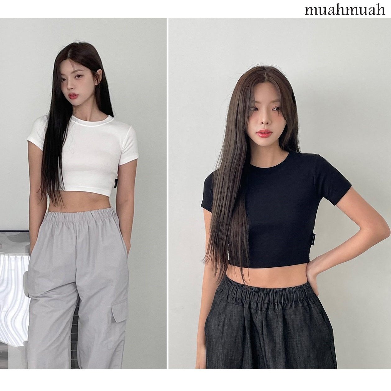 [muahmuah] SLIM FIT CROP HALF T-SHIRT 2色 新商品 女性服 デイリールック 夏のファッション - コクモト KOCUMOTO