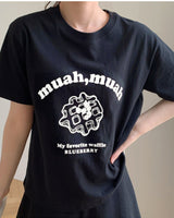 [muahmuah] waffle printing half t-shirt 6色 デイリー 韓国人気 夏のファッション - コクモト KOCUMOTO