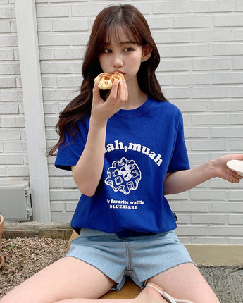 [muahmuah] waffle printing half t-shirt 6色 デイリー 韓国人気 夏のファッション - コクモト KOCUMOTO