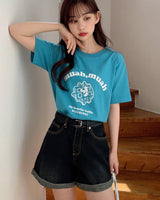 [muahmuah] waffle printing half t-shirt 6色 デイリー 韓国人気 夏のファッション - コクモト KOCUMOTO