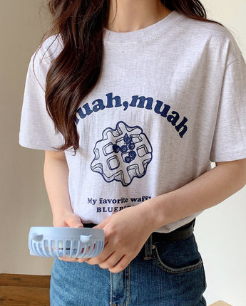 [muahmuah] waffle printing half t-shirt 6色 デイリー 韓国人気 夏のファッション - コクモト KOCUMOTO