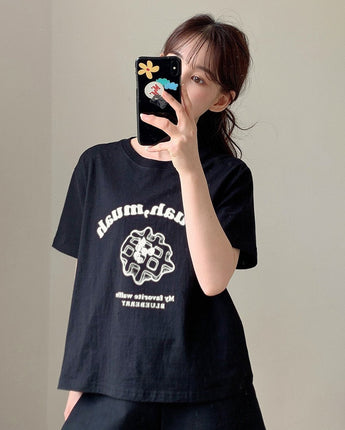 [muahmuah] waffle printing half t-shirt 6色 デイリー 韓国人気 夏のファッション - コクモト KOCUMOTO