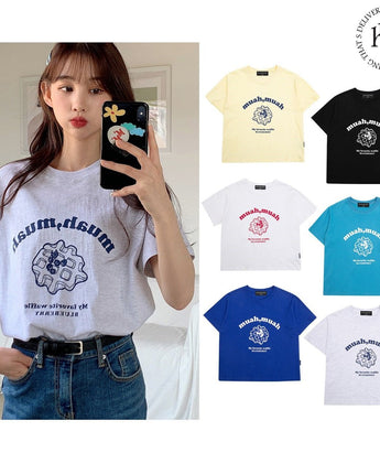 [muahmuah] waffle printing half t-shirt 6色 デイリー 韓国人気 夏のファッション - コクモト KOCUMOTO