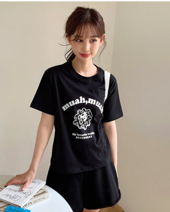 [muahmuah] waffle printing half t-shirt 6色 デイリー 韓国人気 夏のファッション - コクモト KOCUMOTO