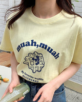 [muahmuah] waffle printing half t-shirt 6色 デイリー 韓国人気 夏のファッション - コクモト KOCUMOTO