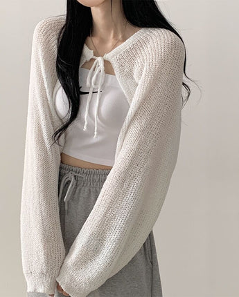 【韓国女性人気ファッション】リボンクロップボレロバルーンニット - コクモト KOCUMOTO