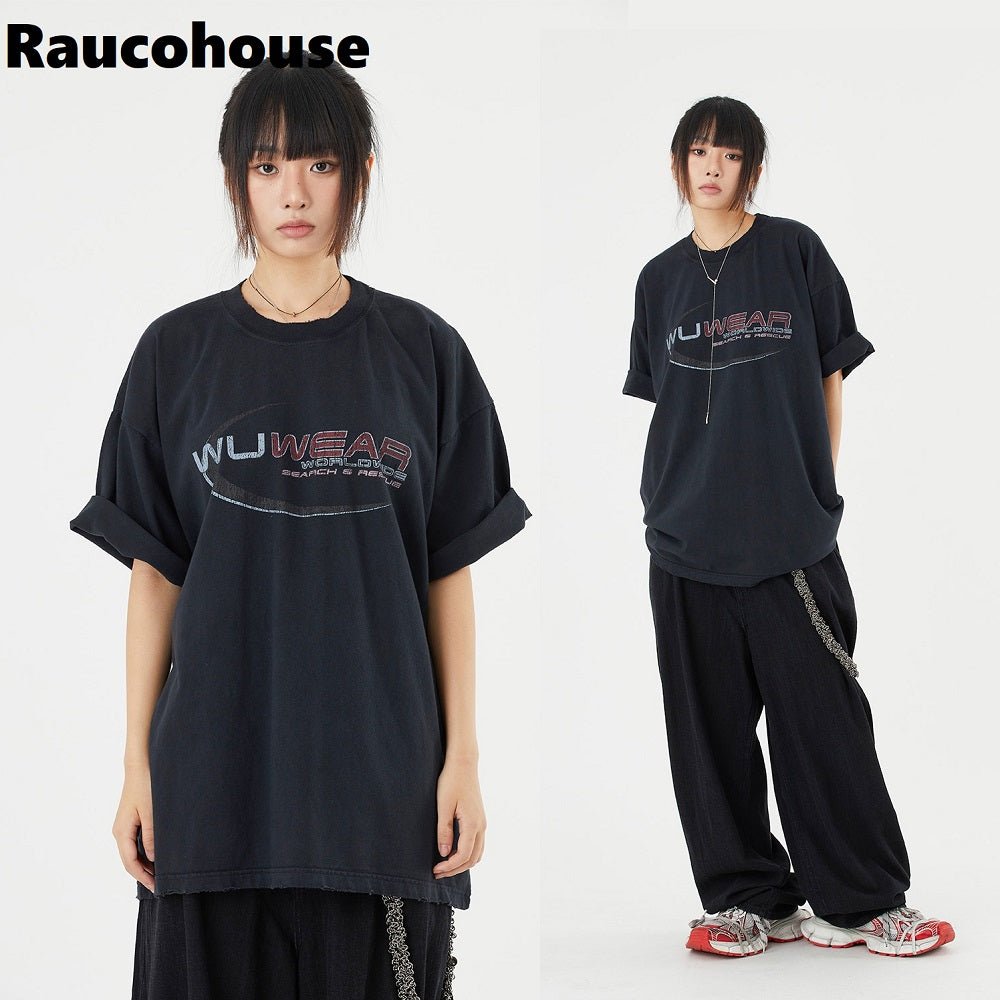 【Raucohouse】【韓国ファッション】ウウェアワールドワイドクラック ダイイングTシャツ - コクモト KOCUMOTO