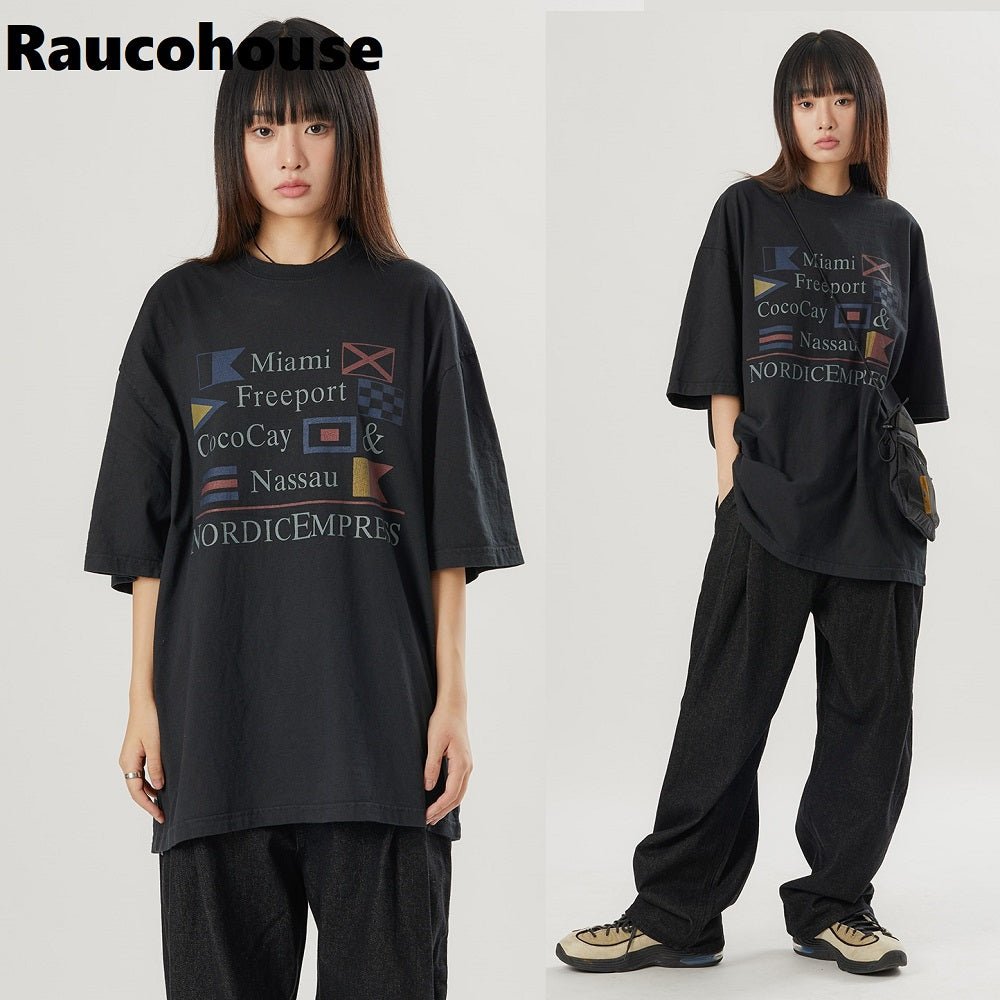 【Raucohouse】ノルディックエンプレスプリント ダイイングオーバーTシャツ - コクモト KOCUMOTO