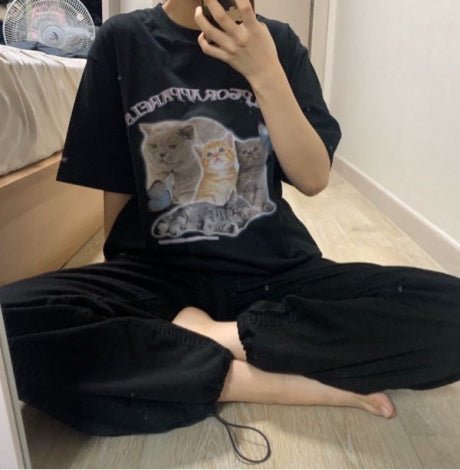[SCULPTOR] Kitten Boxy Tee [BLACK] 女性服 夏ファッション - コクモト KOCUMOTO