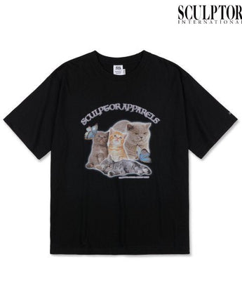 [SCULPTOR] Kitten Boxy Tee [BLACK] 女性服 夏ファッション - コクモト KOCUMOTO