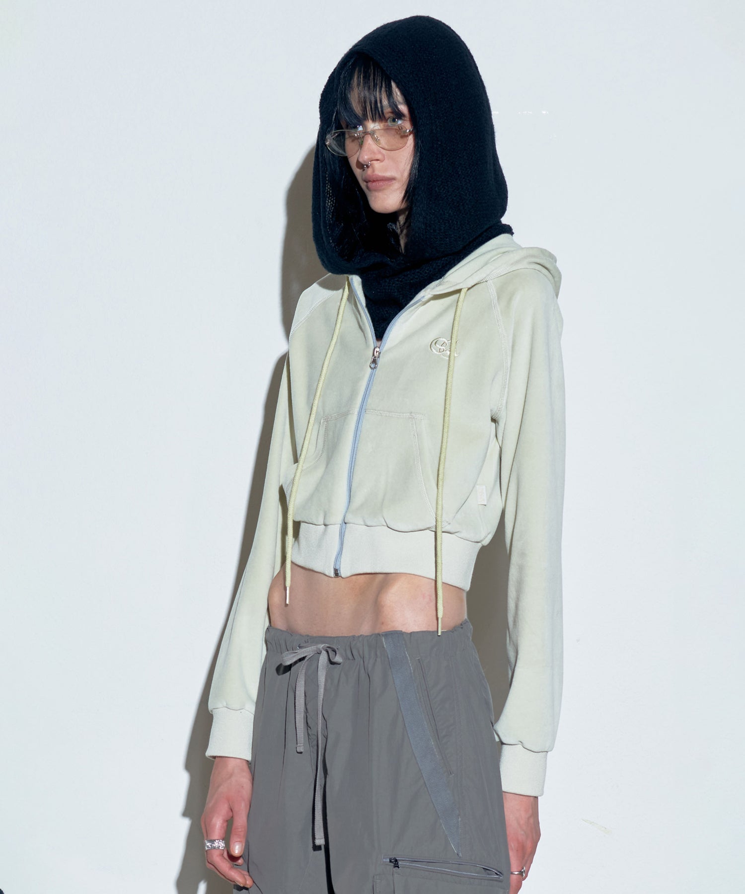 【SCULPTOR】2023 F/W Velour Crop Zip-Up Hoodie Pale Mint - コクモト KOCUMOTO