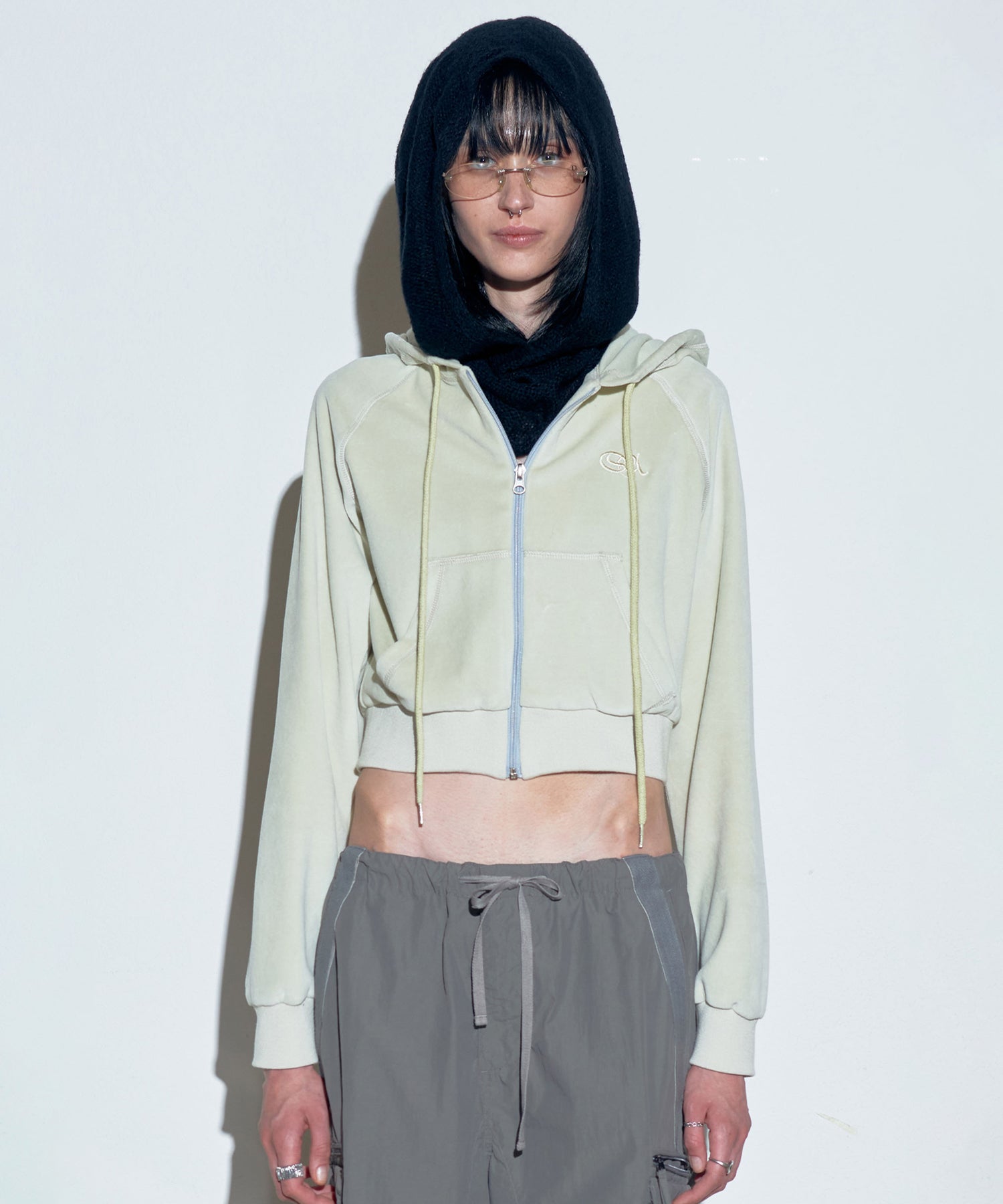 【SCULPTOR】2023 F/W Velour Crop Zip-Up Hoodie Pale Mint - コクモト KOCUMOTO